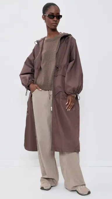 MEIMEIJ Techno Long Jacket with Hood and Cinched Waist Chocolate Lab | Thumbnail 5