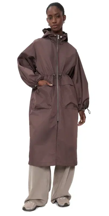 MEIMEIJ Techno Long Jacket with Hood and Cinched Waist Chocolate Lab | Thumbnail 1