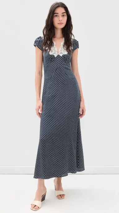 o.p.t o. p.t Kasey Silk Midi Dress Midnight Polka Dot | Thumbnail 2 o.p.t o. p.t Kasey Silk Midi Dress Midnight Polka Dot | Thumbnail 2