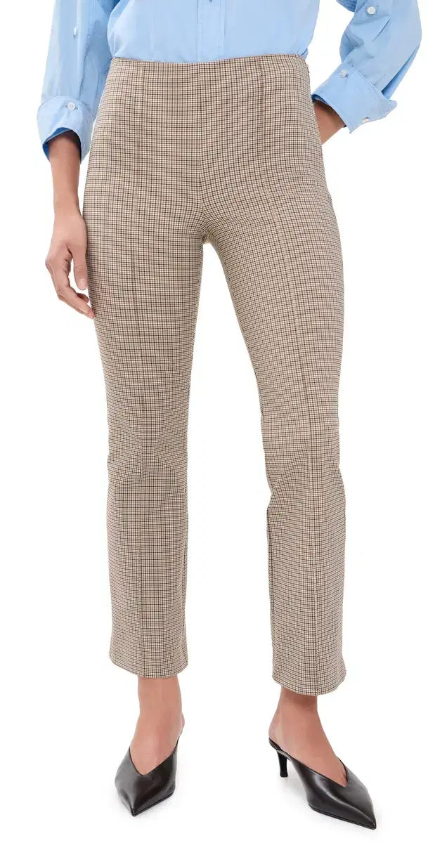 Vince Niki id Rise Plaid Crop Flare Trousers Oak Buff Check