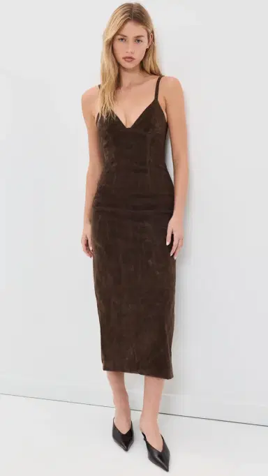 Bardot Estine Faux Suede Midi Dress Dark Choco | Thumbnail 2 Bardot Estine Faux Suede Midi Dress Dark Choco | Thumbnail 2