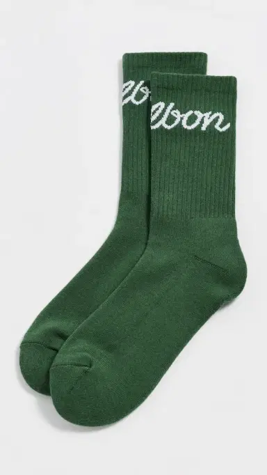Malbon Bon Script Crew Socks Forest One Size | Thumbnail 2