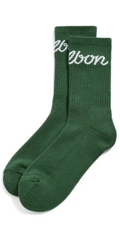 Malbon Bon Script Crew Socks Forest One Size | Thumbnail 1