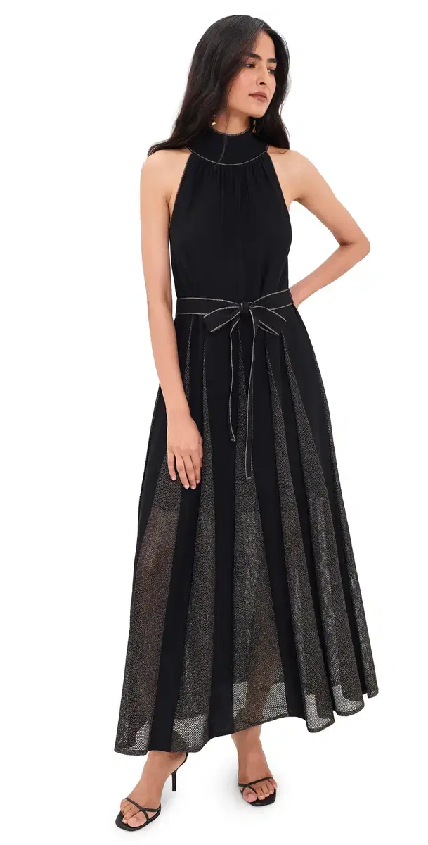 Valiant Metallic Halter Dress Black/Gold