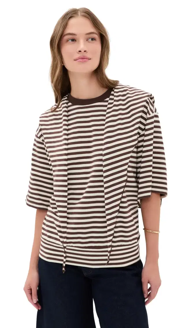 LIONESS Olsen Knit Tee Dark Chocolate tripe