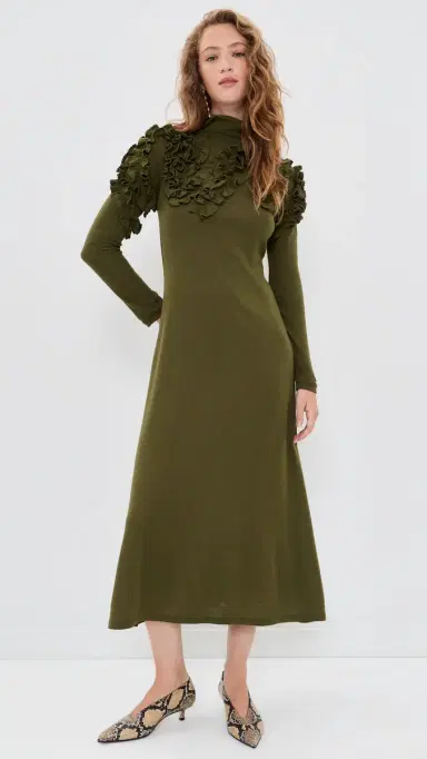 Ulla Johnson olene Long Sleeve Jersey Dress Loden | Thumbnail 2