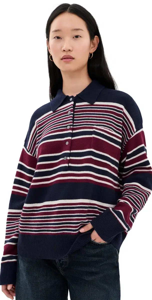 Good American The Oversized Rugby Sweater Multi tripe