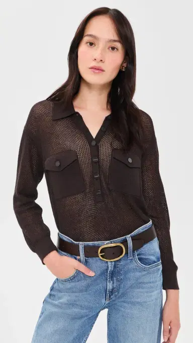 L'Agence Carine Pointelle Collared Sweater | Thumbnail 2 L'Agence Carine Pointelle Collared Sweater | Thumbnail 2