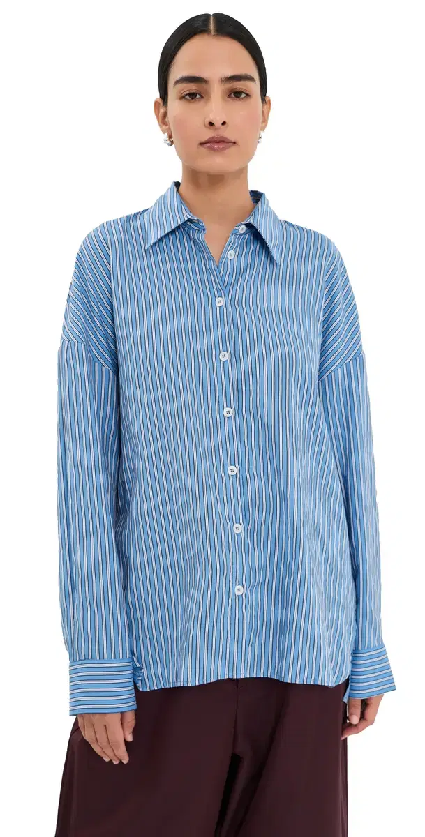 Tibi Edmund yocell Stripe Oversized Shirt Blue Multi