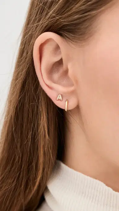 Ariel Gordon Jewelry 14k Gold Mini Helium Initial Stud Earring A One Size | Thumbnail 3