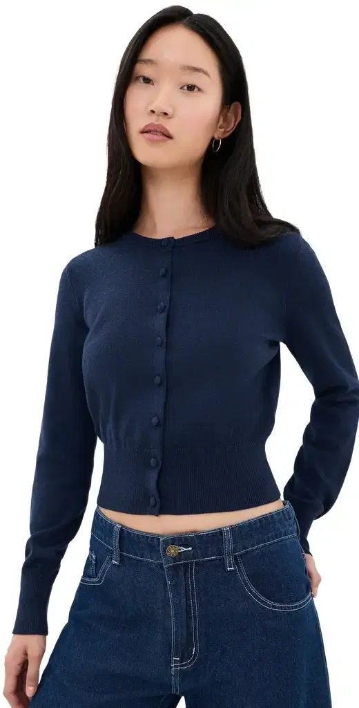 Good American The Fine Knit Cardigan New Navy002