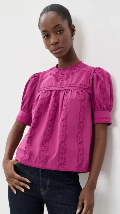 Ulla Johnson Una Short Sleeve Cotton Top Orchid | Thumbnail 2