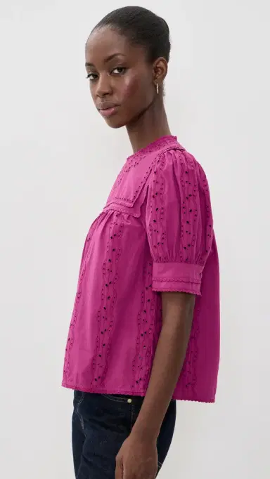 Ulla Johnson Una Short Sleeve Cotton Top Orchid | Thumbnail 4