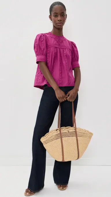 Ulla Johnson Una Short Sleeve Cotton Top Orchid | Thumbnail 5