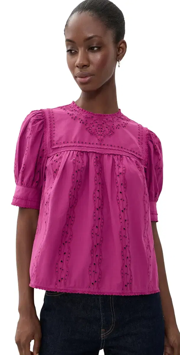 Ulla Johnson Una Short Sleeve Cotton Top Orchid