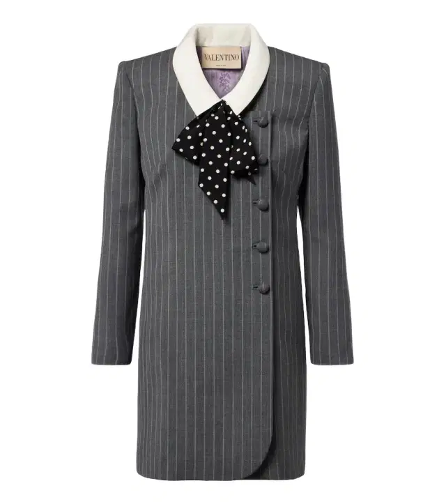 Valentino Bow-detail pinstripe virgin wool blazer dress