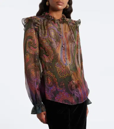 Etro Paisley ruffled silk chiffon shirt | Thumbnail 5