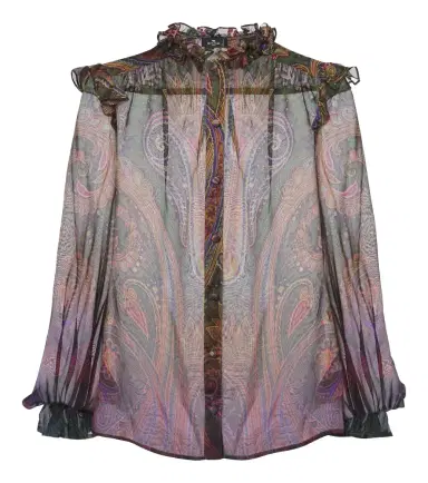 Etro Paisley ruffled silk chiffon shirt | Thumbnail 1