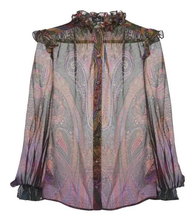 Etro Paisley ruffled silk chiffon shirt
