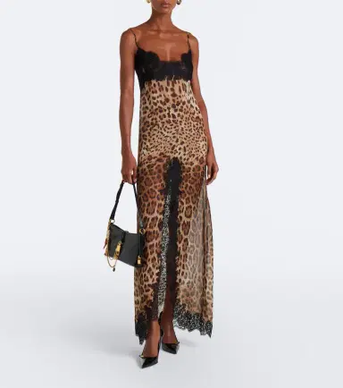 Dolce & Gabbana Lace-trimmed silk-blend chiffon slip dress | Thumbnail 2 Dolce & Gabbana Lace-trimmed silk-blend chiffon slip dress | Thumbnail 2