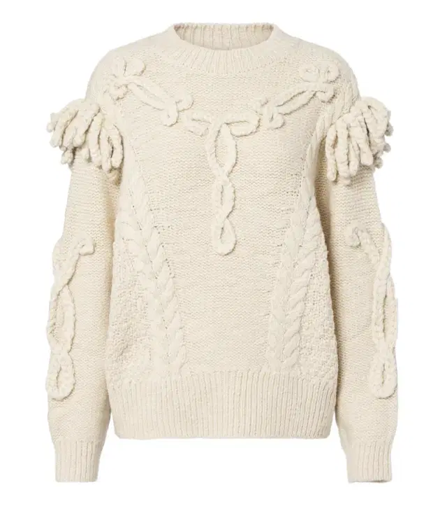 Marant Etoile Katria cable-knit fringed wool-blend sweater