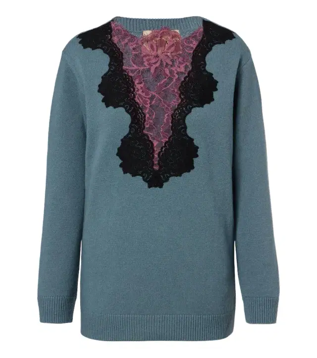Lace-trimmed virgin wool sweater