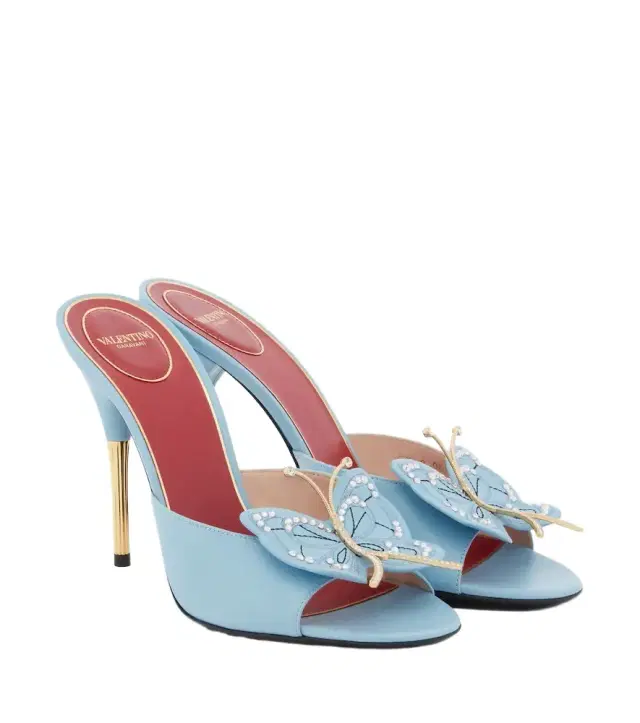 Valentino Garavani Flutterby embellished leather mules