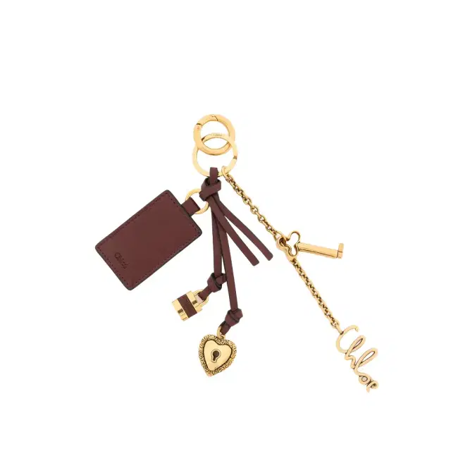 Chloé Chloé Symbols Heart & Lock key ring bag charm in brass & leather