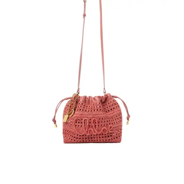 Chloé Mini Summer Banana drawstring shoulder bag in raffia