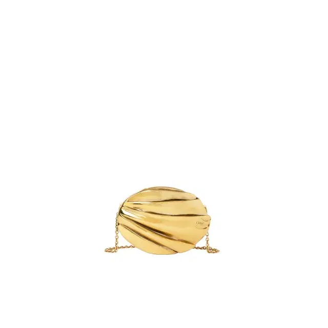 Chloé Chloé Plissé minaudière with chain in copper & brass