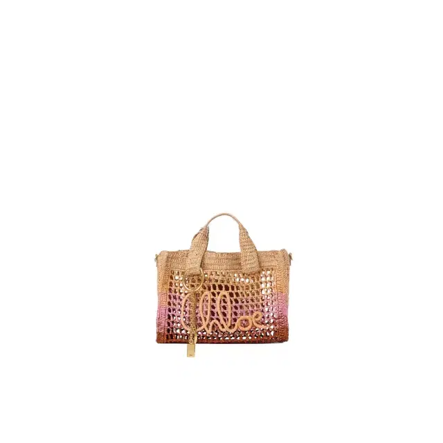 Chloé Small Summer Banana east-west tote bag with strap in raffia
