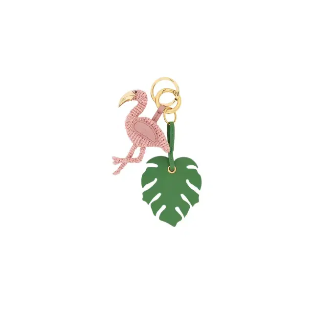 Chloé Chloé Symbols Flamingo key ring bag charm in raffia & leather
