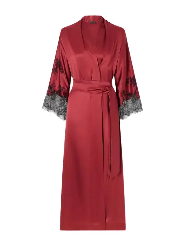 Carine Gilson Belted Lace-embroidered Silk-satin Robe