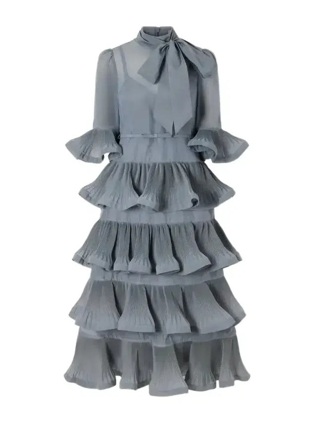 Zimmermann Pussy-bow Ruched Tiered Plissè Organza Midi Dress