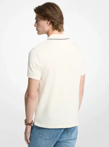 Michael Kors Collection Textured Stretch Cotton Zip-Up Polo Shirt in Natural | Thumbnail 2 Michael Kors Collection Textured Stretch Cotton Zip-Up Polo Shirt in Natural | Thumbnail 2
