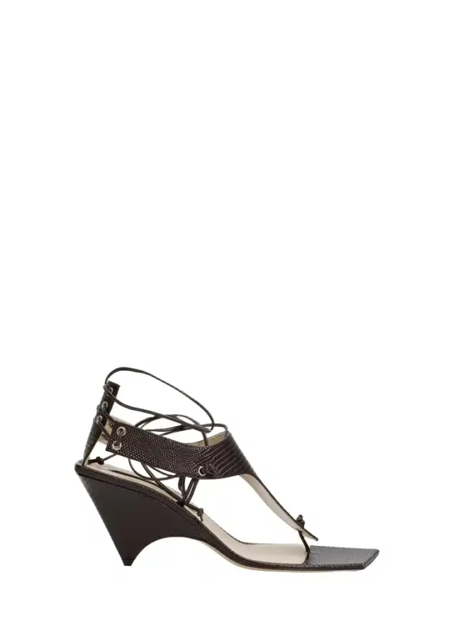 Christen 75mm Edge Lizard-Embossed Leather Ankle-Tie Sandals