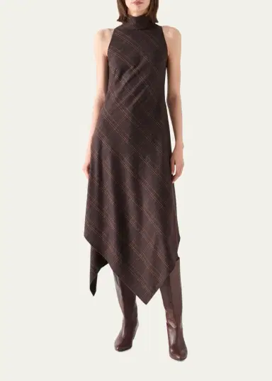 Akris punto Blanket Check Wool-Blend Flannel Midi Dress | Thumbnail 2