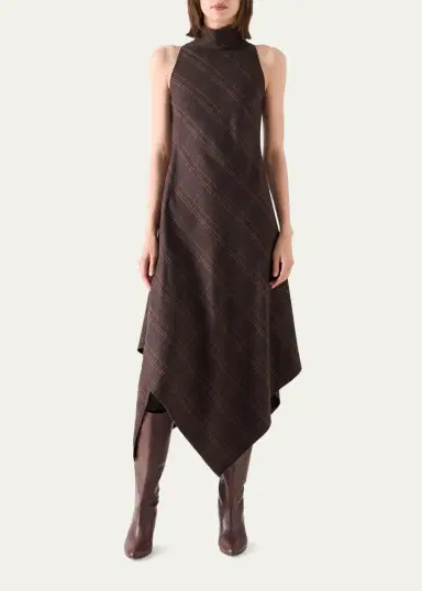 Akris punto Blanket Check Wool-Blend Flannel Midi Dress | Thumbnail 4