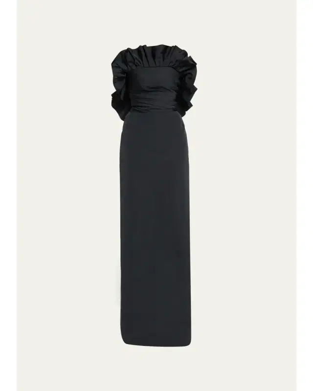Strapless Ruffle Faille Column Gown