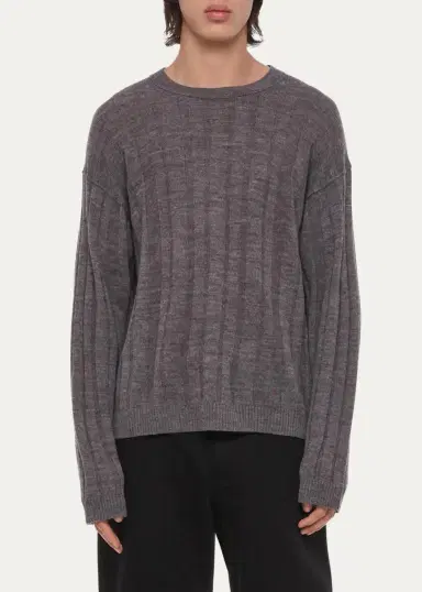 Helmut Lang Men's Wide-Rib Wool and Nylon Crewneck Sweater | Thumbnail 4