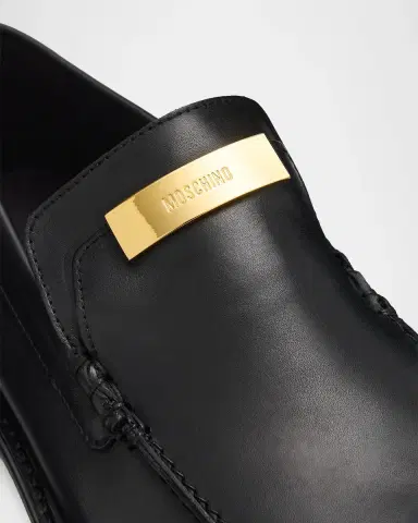 MOSCHINO Men's Logo Plaque Leather Loafers | Thumbnail 5
