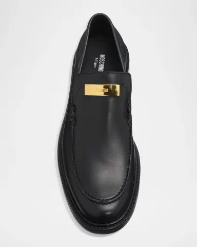MOSCHINO Men's Logo Plaque Leather Loafers | Thumbnail 6