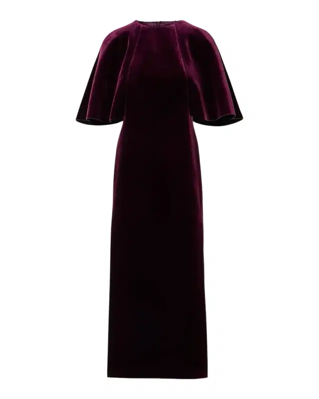 Akris Cape-Sleeve Velvet Neoprene Midi Dress