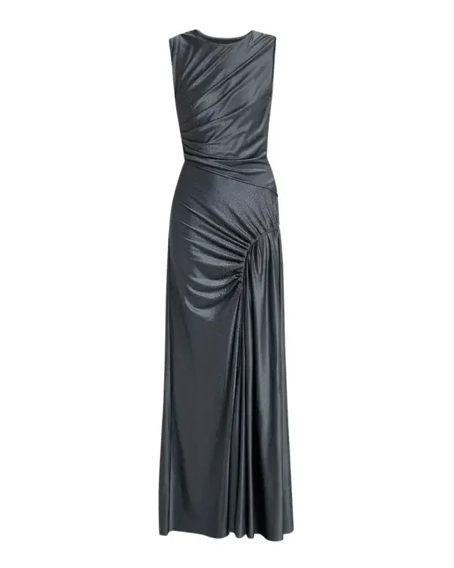 Embellished Ruched Long Sleeveless Dress
