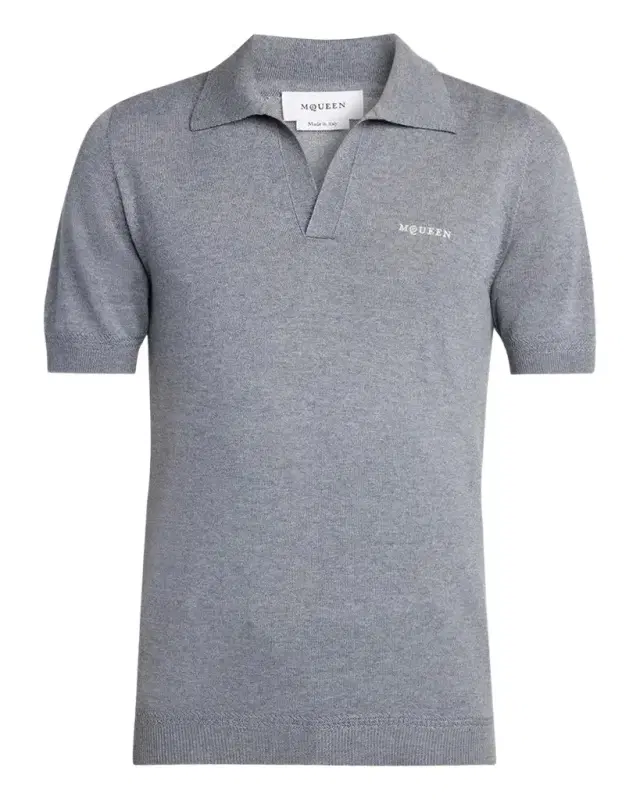 McQueen Men's Wool Knit Johnny Collar Short-Sleeve Polo Sweater