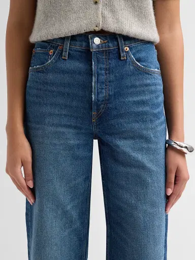 RE/DONE Women's High-Rise Wide-Leg Jeans - Nightbird Blue - Size 32 | Thumbnail 5