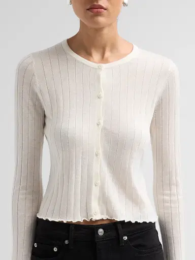RE/DONE Women's Isabelle Rib-Knit Cardigan - White - Size Large | Thumbnail 5 RE/DONE Women's Isabelle Rib-Knit Cardigan - White - Size Large | Thumbnail 5