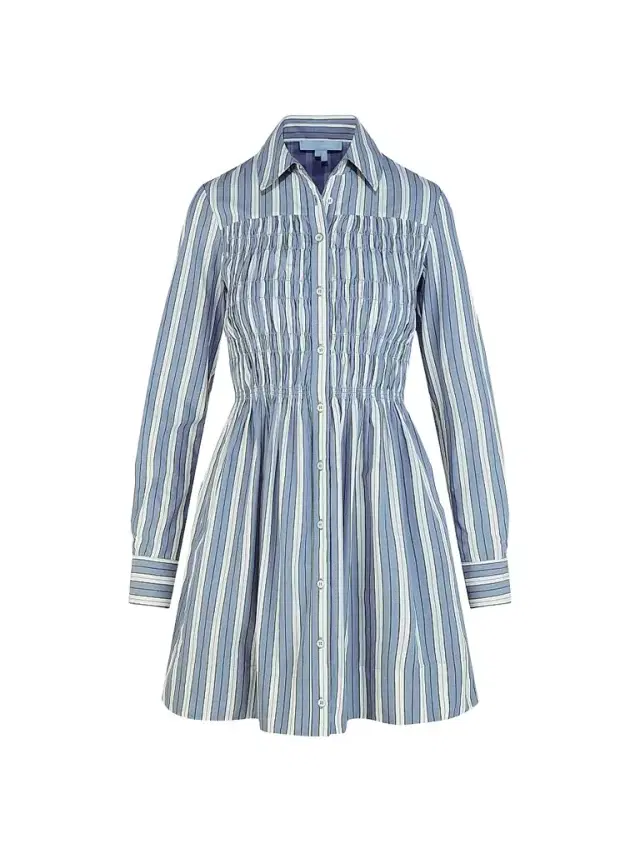 Hill House Home Women's The Mira Dress - Coln Ticking Stripe Dusty Blue