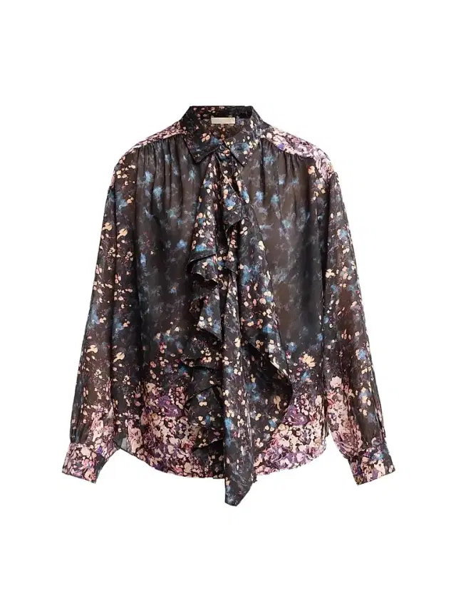 Ulla Johnson Women's Gesture Floral Silk Ruffle Blouse - Eclipse