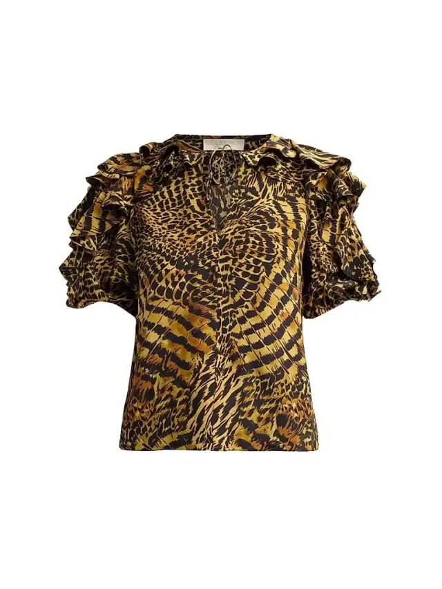 Ulla Johnson Women's Josephine Animal-Print Silk Top - Wren